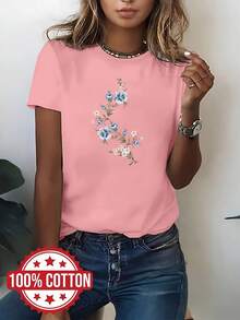 Elegant Women's Blouse With Modern Print, Round Neck And Short Sleeves 100% Cotton NC-13350 - 羅莎 - 查看 1