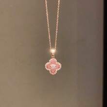 1pc Fashionable & Versatile Shell Rhombus Flower Pendant Necklace, Elegant Clavicle Chain, Luxury Aesthetic - Four Leaf Clover Necklace - View 12