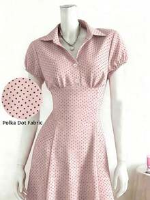 Women's Vintage French V-Neck Polka Dot Waist A-Line Dress, Spring/Summer Elegant Slimming Short Sleeve Dress For Commute, Date, Party, Autumn/Winter, Spring/Summer, Thanksgiving, Party, Wedding, New Year Party, Graduation Dance, Elegant, Fashionable, Commute, Business, Office, Versatile, Charming Urban Pink Polka Dot Dress Polka Dot Dress Women's Work Clothes For The Office Work Outfits Women Work Dresses For Women Retro Dresses For Woman Petite Women Clothing Dress Polka Dot Dresses For Women P - 淺粉色 - 查看 3