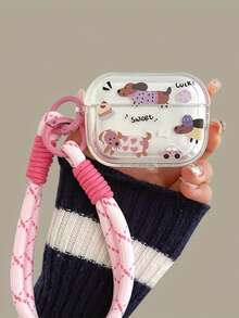 Cute Dachshund Dog Earphone Case/Protective Cover For 1/2/3 Generation, For Pro, For Pro2, For 4, 1 Protective Shell With 1 Hanging Chain - Lucky Dachshund + Pink Rope - View 1