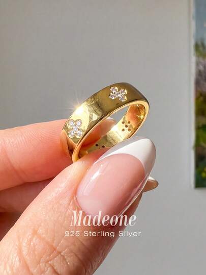 MADEONE خاتم من الفضة الإسترليني عيار 925 مرصع بالزركونيا المكعبة، هدية راقية وأنيقة للنساء للاستخدام اليومي والحفلات