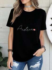 1 "Addicted To Him" T-Shirt, Valentine's Day Couple T-Shirt For Her, Black Graphic T-Shirt, Cute Gift For Boyfriend, 180g, 100% Cotton. - 黑色 6 - 查看 1