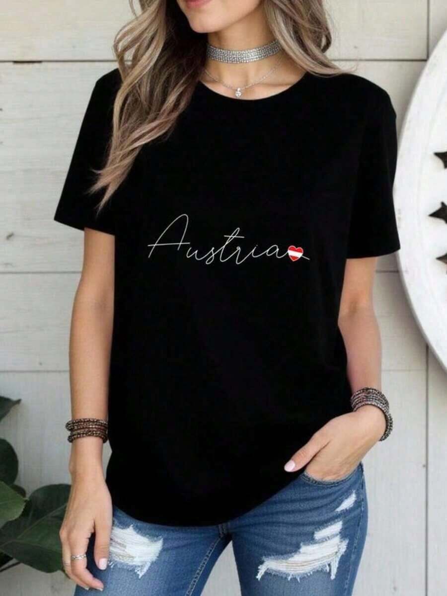 1 "Addicted To Him" T-Shirt, Valentine's Day Couple T-Shirt For Her, Black Graphic T-Shirt, Cute Gift For Boyfriend, 180g, 100% Cotton. - 黑色 6 - 查看 1