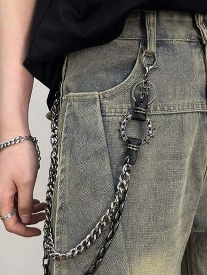 1 chiếc dây xích quần kim loại nhiều lớp, gai nhọn, phong cách Punk Rock cổ điển, dây xích eo quần jeans phong cách đường phố công nghiệp mạnh mẽ, unisex
