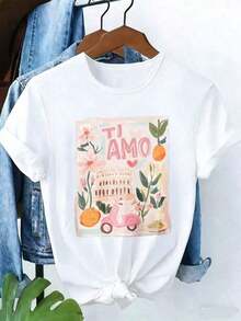 Camiseta Oversize para Mujer Ti Amo Rome Colosseum Vespa con Estampado Gráfico de Temática Italiana, Ropa Casual de Verano, Atuendo para Vacaciones, Idea de Regalo, 220g, Camiseta Gráfica Ajustada Y2K. camisetas de mujer algodón - Estilo - Ver 9
