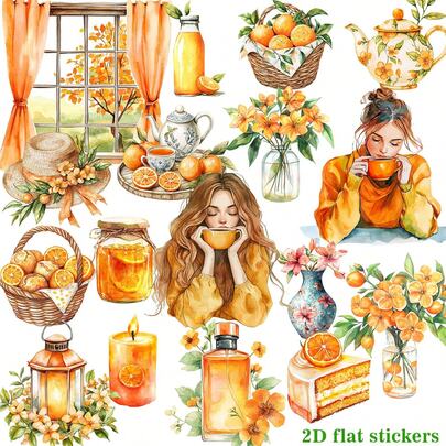 Set de 20 pegatinas impermeables hechas a mano con diseño vintage de naranja y huerto, adecuadas para scrapbooking, cuadernos, diarios y manualidades con pegatinas recortables