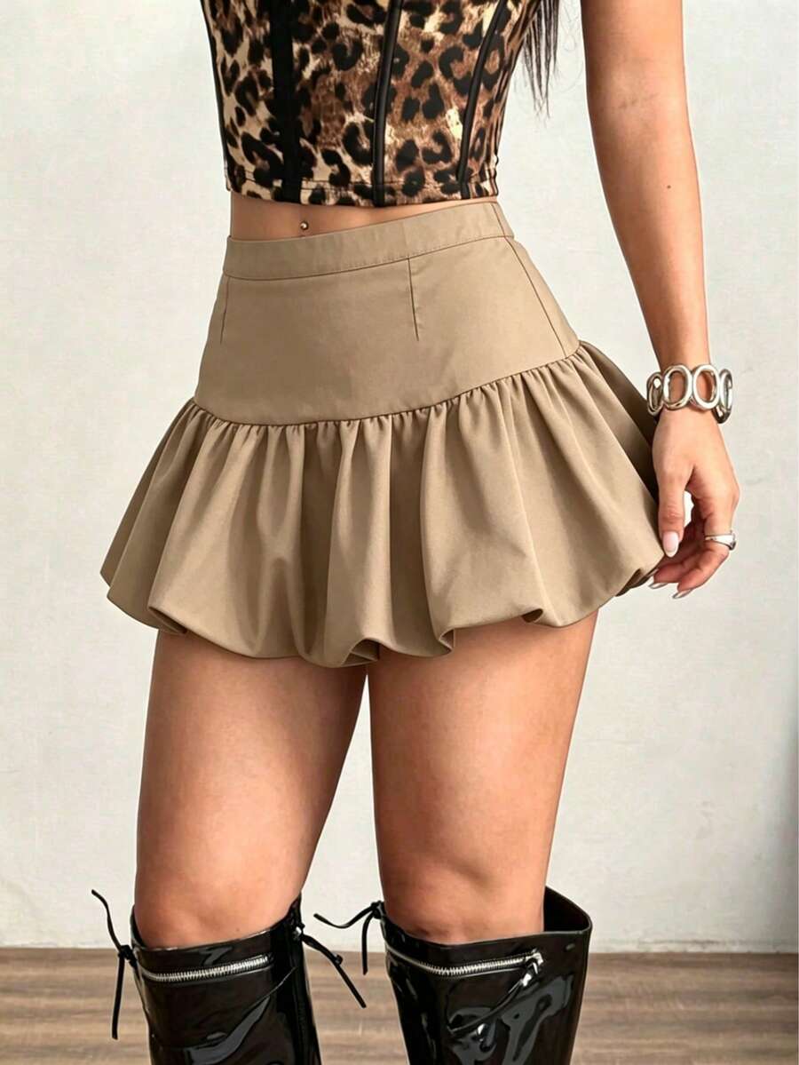 Chân váy midi xếp ly màu kaki thời trang, đa năng cho mùa hè. - Màu Khaki - Xem 1