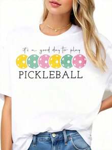 Fun Pickleball Game Day T-Shirt With Colorful Dots Design For Pickleball Enthusiasts And Players - Vintage Urban Style, Unisex, Cotton, Short Sleeve, Crew Neck, 100% Cotton - 白色 - 查看 3