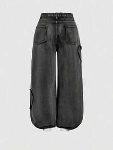 MOD Jeans rectos de algodón con estampado de corazones rosas para tallas grandes - Negro - Ver 2