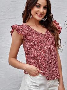Blusas Volante Plantas Casual - Burdeos - Ver 4