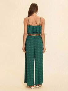 Top de tirantes de lunares & Pantalones de pierna ancha - Verde - Ver 2