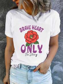 Camiseta de manga corta estampada para mujer con cuello redondo, moderna y casual, lavable a máquina, ajuste cómodo, estampado plano 2D, Blusas Para Mujer Casual 2D. - Blanco_05 - Ver 1
