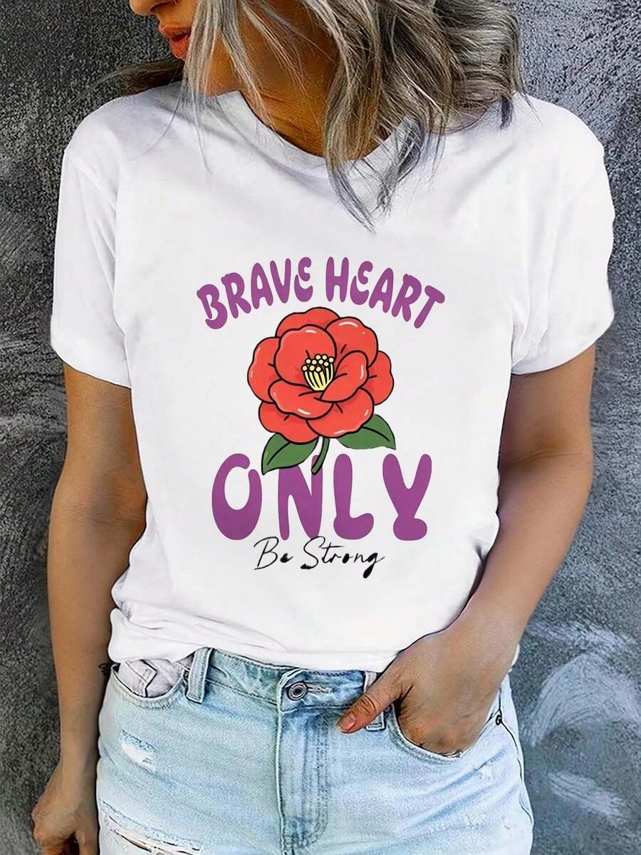 Camiseta de manga corta estampada para mujer con cuello redondo, moderna y casual, lavable a máquina, ajuste cómodo, estampado plano 2D, Blusas Para Mujer Casual 2D. - Blanco_05 - Ver 1