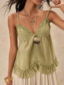 Solid Color Pleated Tank Top, Versatile For Everyday Wear For Women - Black - View 5