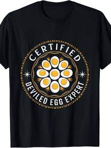 Certified Deviled Egg Expert Funny Graphic T-Shirt And Sweatshirt - Retro Egg Yolk Design, Comfortable Casual Fit For Men And Women, All-Season Comfort, Funny Gift For Food Lovers, Egg Salad And Omelette Enthusiasts, Casual Wear And Theme Parties (With Yellow) - 黑色 - 查看 8