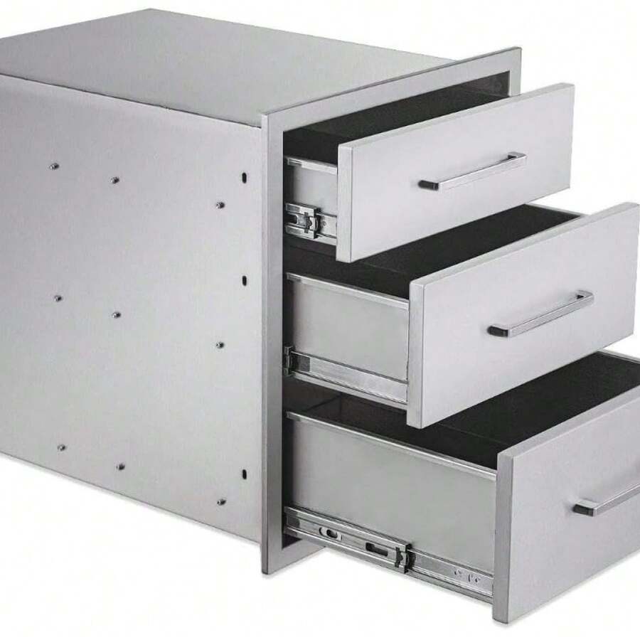 Weatherproof Stainless Steel Outdoor Kitchen Drawer Built-In Storage Cabinet For BBQ Island & Patio Grill, - Three-layer 18" W X 21" H X 23"D - View 1