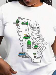 Women's T-Shirt With California National Parks Map, Modern And Minimalist Style, Short Sleeve, Casual, For Daily Outdoor Use, Suitable For Any Occasion, Perfect As A Birthday Gift, Daily Use In All Seasons. - 白色 - 查看 7