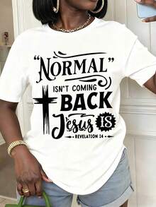 1 Piece Of Women's Summer T-Shirt With "I Usually Don't Come Back, Jesus Is Revelation 14" Print, Casual Short-Sleeved Round Neck T-Shirt For Daily Wear And Religious Events, Perfect Gift For Faithful Women And Christian Friends. - 白色 - 查看 7