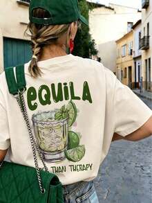 Suave 1pc Camiseta de Verano para Mujer, Cuello Redondo, Manga Corta, Estampado Estilo Vacaciones, Corte Holgado Casual, Cómoda, Adecuada para el Verano, Playa, Calle, Actividades Diarias, Trabajo, Reuniones de Oficina, etc. , blusa casual mujer, blusas para mujer, playeras de mujer algodon - Albaricoque - Ver 6