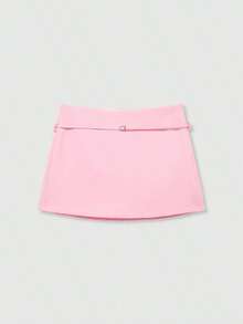 Falda pantalón blanca de verano con cinturón de cremallera de unicolor para mujer - Rosa - Ver 1