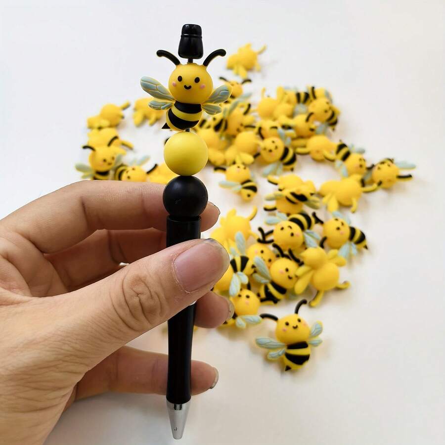 5pcs Silicone 3D Bee Shaped Spacer Beads Set, For Jewelry Making, Suitable For Unique Pen Decor And Handmade Bracelets - Multicolor - View 1