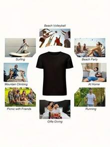 Women's T-Shirt - Simple, Casual Crew Neck Style, Suitable For Size S And For Everyday Wear. | Suitable For All Seasons, Machine-Washable Regular Fit Top, Ideal For Outdoor Activities, Workouts, Lounging At Home, And Casual Outfits (No Specific Length Design). Women's Tops. - 黑色 - 查看 3