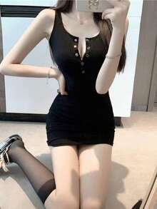 American Retro Print Off-Shoulder Short-Sleeved Dress, New Summer Style, Hot Girl Fashion, Waist-Cinching Pleated Bodycon Mini Skirt - Black - View 1