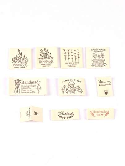 50pcs 28-52mm Assorted Beige Small Flower/Leaf/Letter Rectangle Decorative Labels For DIY Clothing, Dolls, Hats, Bags, Accessories, Sewing Supplies