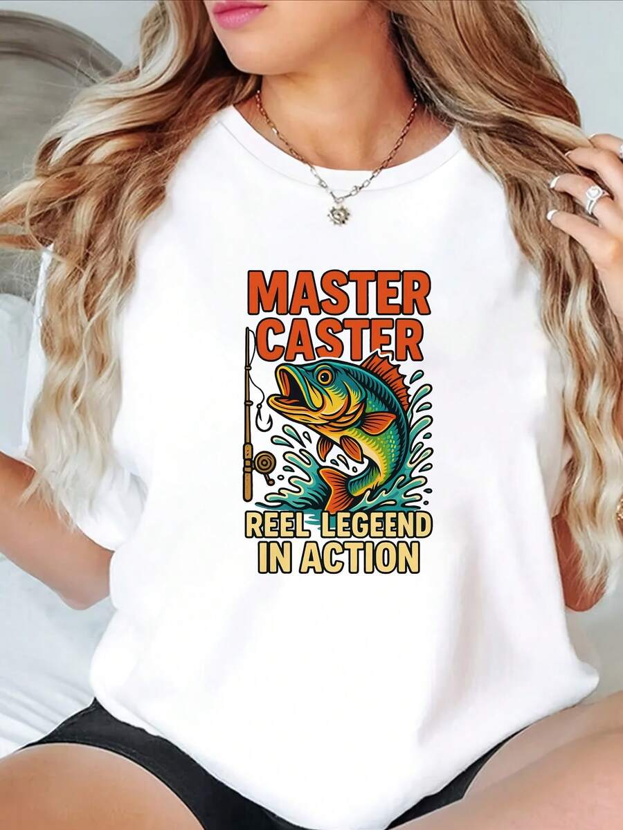Soft, Breathable, And Lightweight For All-Day Comfort. Plus Size Available. Women's Fishing Print T-Shirt. This Lightweight And Breathable Crew Neck T-Shirt Features A Striking "Master Craftsman At Work" Design. It's A Casual, All-Season Tee Suitable For Fishing Trips, Outdoor Activities, And Everyday Wear. A Perfect Gift For Female Anglers, This Fishing Shirt Is Stylish, Comfortable, And Durable. The Classic Fishing T-Shirt Has A Relaxed Fit That Flatters All Body Shapes And Is Easy To Pair With Jeans, Shorts, And Leggings. - 白色 - 查看 1