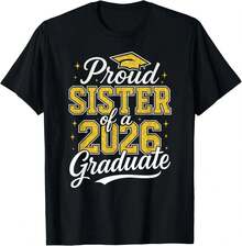Camisetas Premium Casuales Unisex Bonitas   Orgullosa Hermana de un Graduado de la Clase de 2026   Camiseta de Graduación 2026 SFJY - Negro - Ver 1