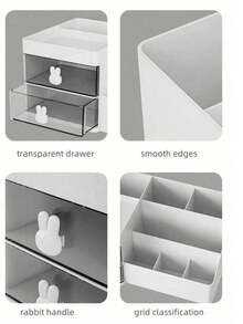 Multifunctional Desktop Storage Box, Can Be Used As Stationery Storage Box, Pen Holder, Cosmetic Display Rack, Makeup Brush Storage Bucket, Skincare Product Storage Box, Suitable For Bathroom, Study, Vanity, Also Can Be Given As A Gift To Mom, Suitable For Beach, Bathroom, Bedroom And Other Places, Large Capacity. - White - View 8