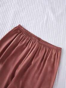Set de 2 piezas de pijama con top de manga corta y pantalones con bordado de corazón de seda sintética - Rosa vieja - Ver 6