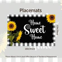 1pc Plaid & Sunflower Linen Placemat, Breakfast Mat, Coffee Coaster, Bowl Pad, Kitchen Accessory, Easy To Clean Dining Mat, Suitable For Home, Restaurant, Dining Decor, Holiday Gift, Gift For Friends, Multi-Piece Set - Multicolor - View 2