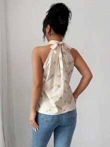Blusa elegante y casual con estampado, de hombros descubiertos y sin mangas para mujer - Albaricoque - Ver 2