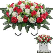 Saddle-Style Cemetery Flowers For Tombstones, Artificial Memorial Flowers For Graves And Headstones, Windproof Fade-Resistant All-Weather Decor With Adjustable Grips - Multicolor - View 8