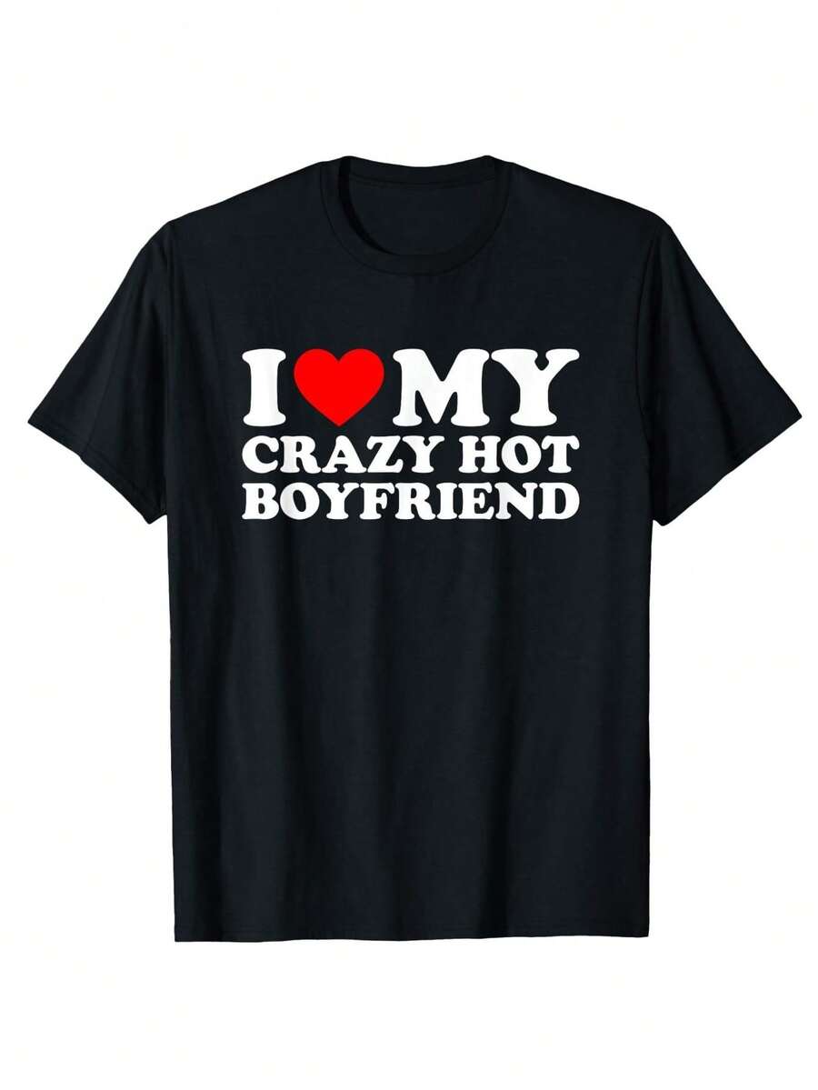 [100% Cotton] I Love My Hot Blonde Girlfriend I Heart My Blonde Hot GF Wife Husband T-Shirt Casual Soft Short Sleeve Tees - Black - View 1