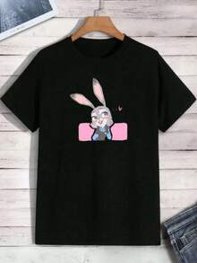 Versatile And Universally Flattering, This Outfit Creates A Refined And Atmospheric Vibe. Cute Aesthetic  T-Shirt Judy Hopps Unisex Looks Amazing When Worn! ! - 黑色 - 查看 7
