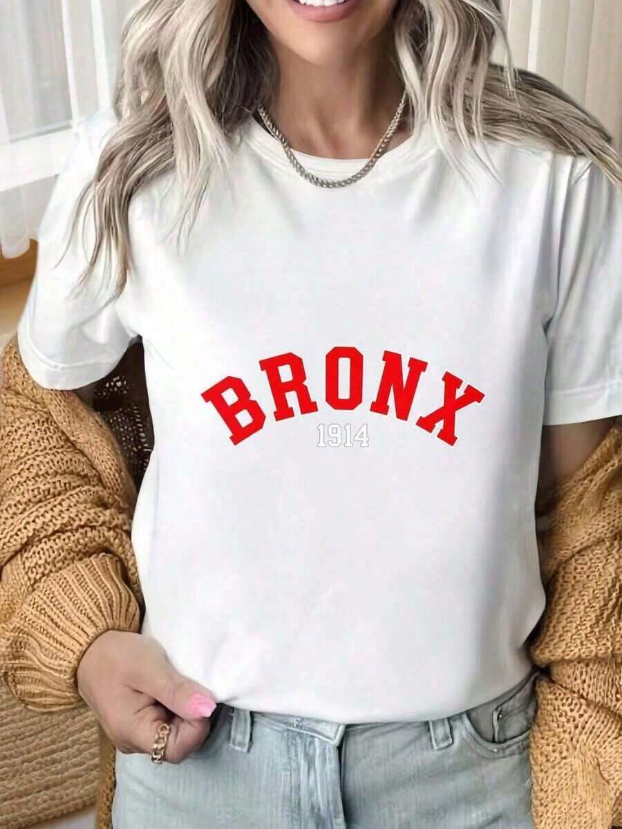 Camiseta de manga corta con cuello redondo para mujer, modelo Bronx 1914, color negro. Camiseta informal de moda urbana para mujer, unisex, de manga corta, estilo universitario clásico, con estampados divertidos, adecuada para fiestas de Navidad, actividades deportivas, fiestas de vacaciones, salidas, deportes y otros regalos festivos. Camiseta con Estampado, Camisetas con Estampado para Mujer, Camiseta de Verano, Camiseta Casual, Ropa de Vacaciones para Mujer, Diseño Juvenil y Moderno - Estilo Urbano Vintage, Camiseta Unisex de Manga Corta, Cuello Redondo, de Algodón 100% - Blanco - Ver 1