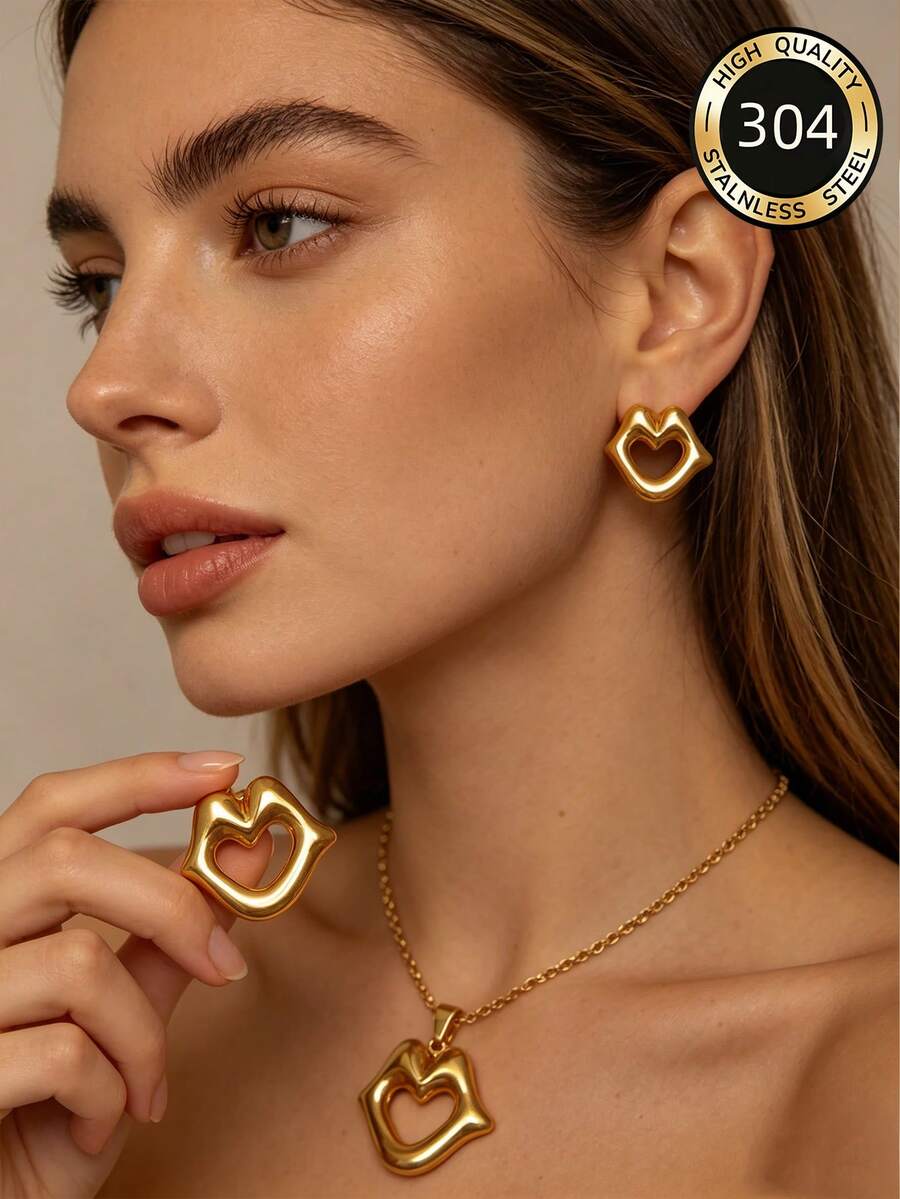 Bộ 1 dây chuyền mặt dây bằng thép không gỉ chống thấm nước, không phai màu, không gây kích ứng dành cho nữ, thích hợp cho việc đeo hàng ngày và đi chơi, thanh lịch và thời trang. - Vàng - Xem 1