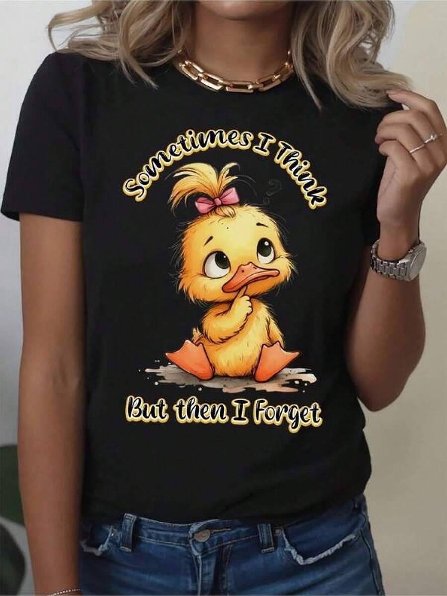 Camiseta versátilFor THINK Forget Women's Funny Mental T-Shirt - Sometimes I For THINK Too Much But Then I Forget Duck Print, Casual Crew Neck Top, Machine Washable Gift Suitable For Friends And Family,Camiseta con temática de fútbol,Ideal para el verano de chicos adolescentes,Estilo unisex apto para todas las estaciones,Disponible en tallas para adultos y niños,Top de verano para mujer,Tallas disponibles tanto para adultos como para niños - Negro - Ver 1