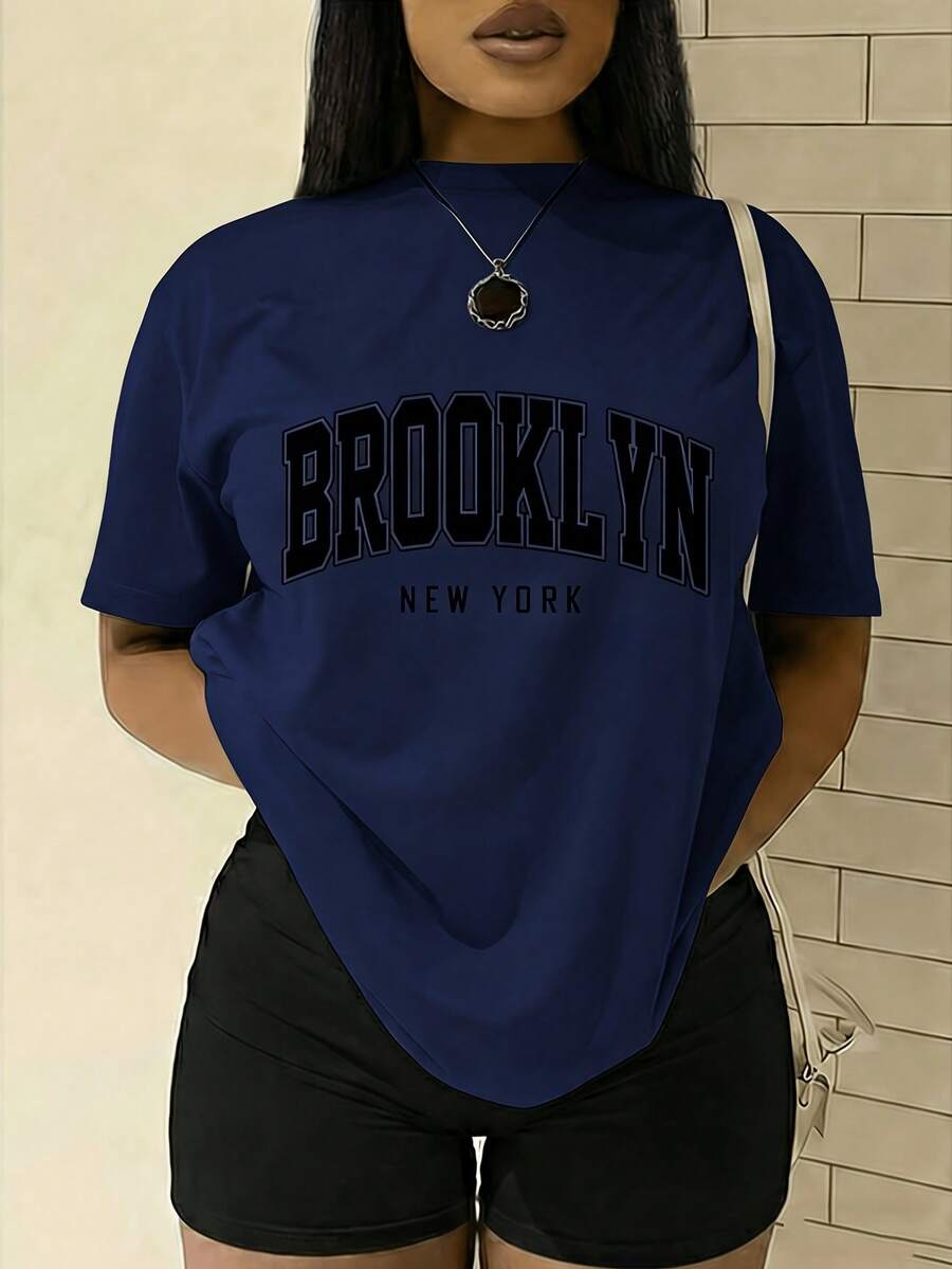 Top de manga corta estilo Y2K, casual, elegante y a la moda, que estiliza la figura, ideal para la playa. - Azul marino - Ver 1