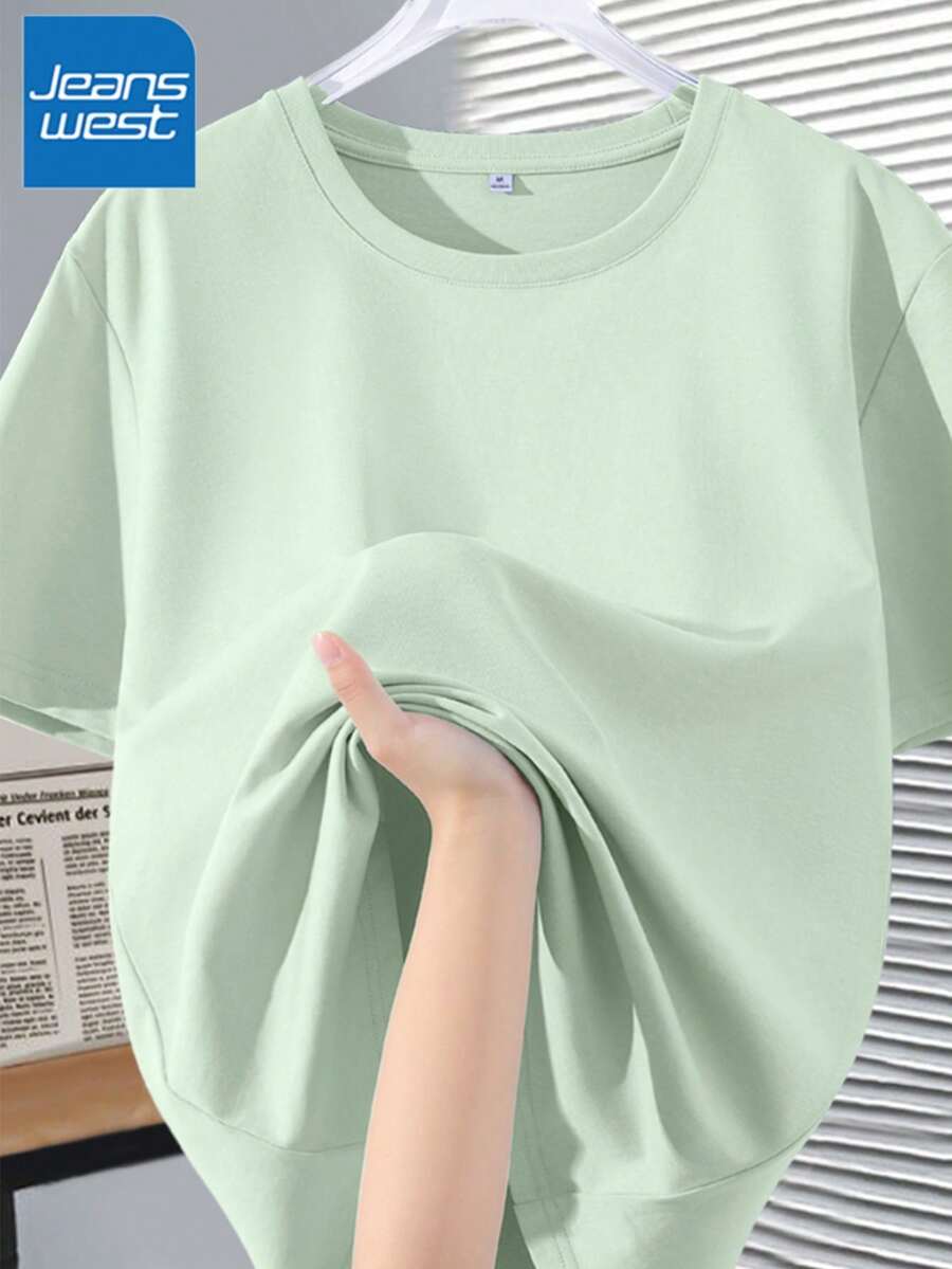 Camiseta de manga corta de talla grande para mujer , nueva ropa de verano popular para mujer de talla grande, corte holgado, 100% algodón puro, suave - fácil de usar, lavar y cuidar. - verde agua - Ver 1