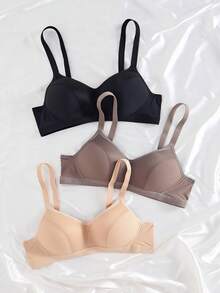 3 piezas Sujetador cómodo para dormir sin aros, copa suave, busto pequeño, unicolor para mujer - Multicolor - Ver 8