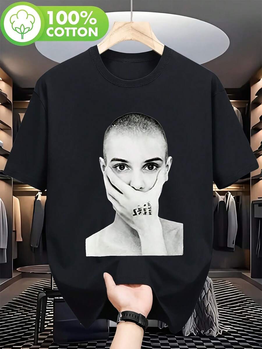 WomenAll-Season Apparel RIP Sinead O'Connor Memorial T-Shirt - Iconic Cross Lip Print Design, Heavyweight Pure Cotton, Unisex Style (Sizes S-XXL) - Tribute Gift For Fans, Concert Wear, Everyday Casual Outfit, Classic Crew Neck100%Cotton - Black - View 1