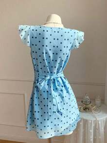 Vestido corto con estampado de lunares y volantes para mujer, primavera/verano 2026.Vestido negro, vestido de vacaciones, vestido de Pascua, vestido de festival para damas, vestido de fiesta elegante, vestido de graduación, vestido de playa, - Azul - Ver 2