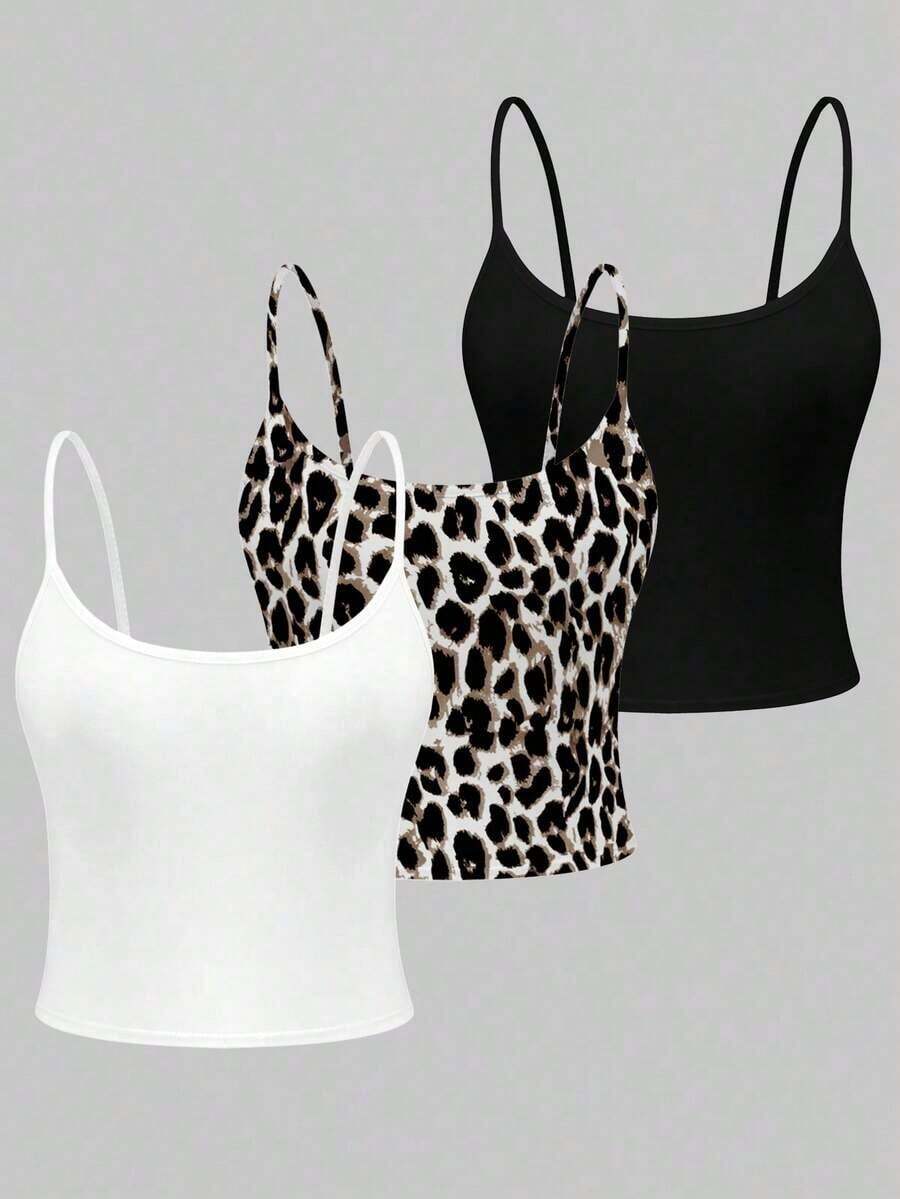 Camiseta de tirantes con estampado de leopardo, estilo casual y elegante para la moda callejera, adecuada para el uso diario en verano - Multicolor 4 - Ver 1
