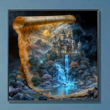 1 Set - DIY 5D Diamant Malerei Set, Antike Schriftrolle Mondlicht Schloss, geeignet für Erwachsene und Anfänger, Vollrund Diamant Stickerei Kunst, Kreuzstich Malerei, Wanddekoration, Heimdekoration Diamant Kunsthandwerk, exklusives Urlaubsgeschenk - runder Diamant - Übersicht 3