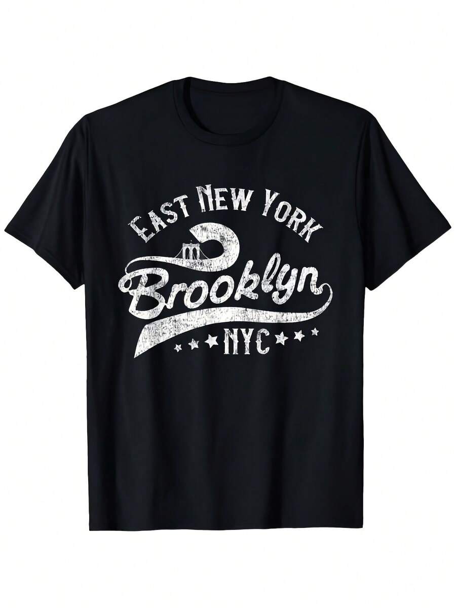 Camiseta vintage con estampado de Brooklyn unisex - Tejido 100% algodón cómodo y transpirable con la inscripción "EAST NEW YORK" y diseño del skyline de Nueva York. Cuello redondo, manga corta, disponible en tallas S-XXXL. Una camiseta elegante adecuada para fiestas. - Blanco - Ver 1