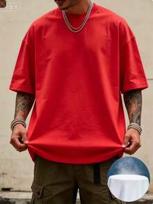 Oversized Boxy Cut Short Sleeve Jersey T Shirt Casual Crop Fit Streetwear Modern Minimalist All Season Essential Top-Comfortable Retro Cotton T-Shirt - 紅色1 - 查看 1
