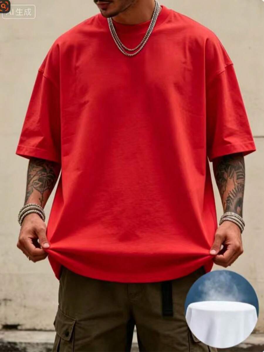 Oversized Boxy Cut Short Sleeve Jersey T Shirt Casual Crop Fit Streetwear Modern Minimalist All Season Essential Top-Comfortable Retro Cotton T-Shirt - 紅色1 - 查看 1